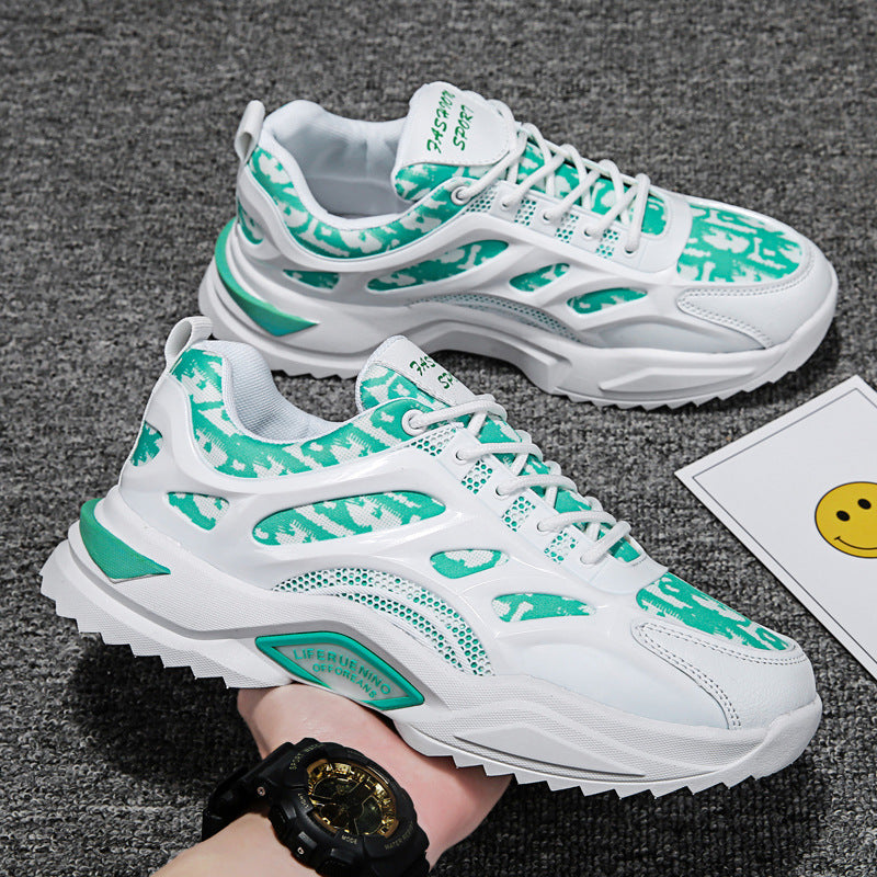 New Spring And Autumn Universal Flat-Heel Low-Cut Men'S Round Head White Lightning Front Lace-Up Daily Color Matching Old Shoes