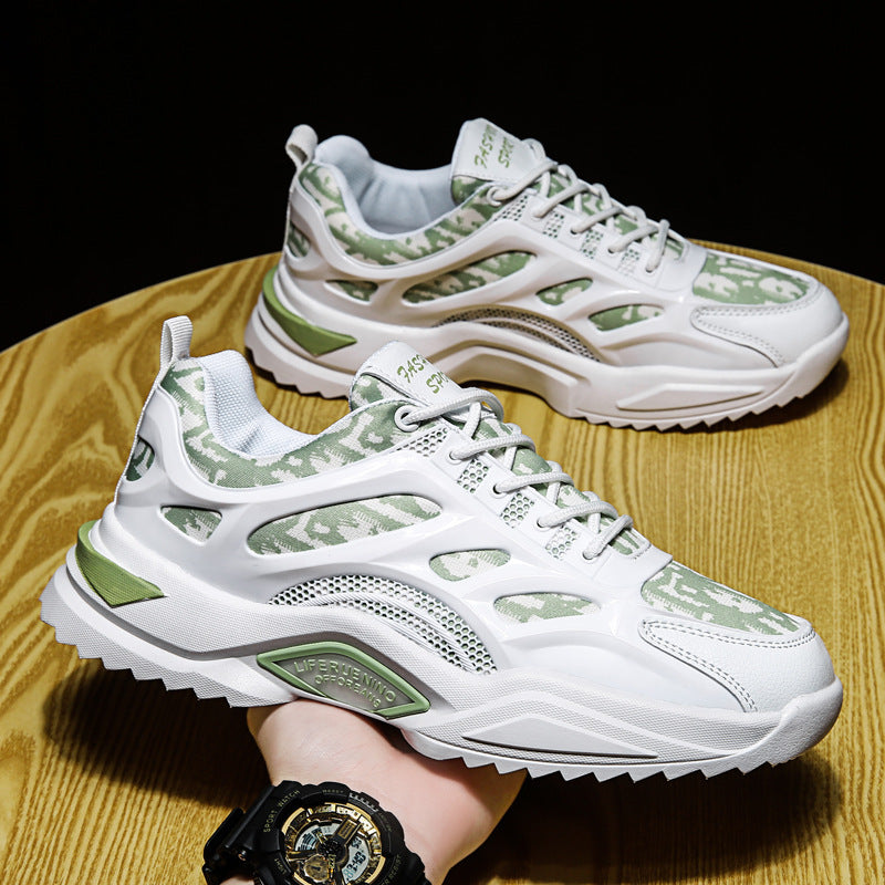 New Spring And Autumn Universal Flat-Heel Low-Cut Men'S Round Head White Lightning Front Lace-Up Daily Color Matching Old Shoes