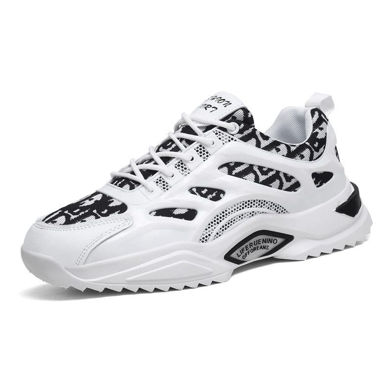 New Spring And Autumn Universal Flat-Heel Low-Cut Men'S Round Head White Lightning Front Lace-Up Daily Color Matching Old Shoes